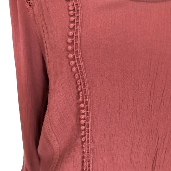 Express Rayon Bell Sleeve Scoop Neck Elastic Waist Blouse Crochet Detail Sz. Sm - Picture 3 of 15